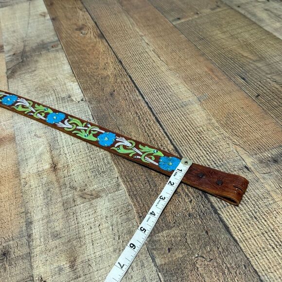 Floral painted tooled leather belt with rhinestone bling detail main image 10